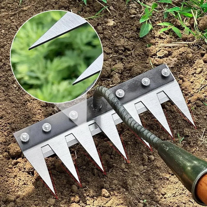 Rake Head with Carbon Steel Tines and Interchangeable Mount for Standard Wooden Poles Veldora