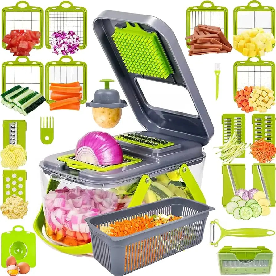 Vegetable Slicer with Interchangeable Blades and Collection Container, Non-Slip Base Veldora