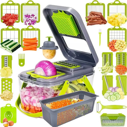 Vegetable Slicer with Interchangeable Blades and Collection Container, Non-Slip Base Veldora
