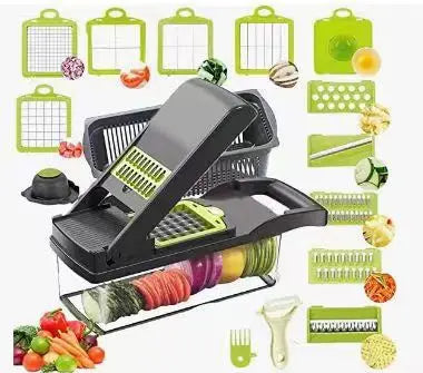 Vegetable Slicer with Interchangeable Blades and Collection Container, Non-Slip Base Veldora