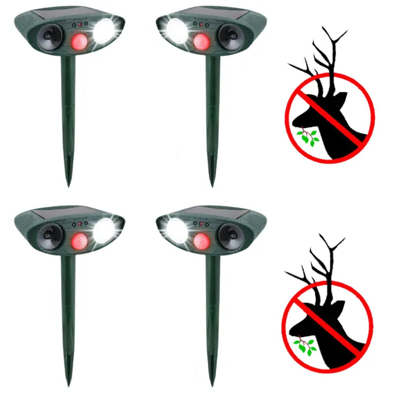Solar Deer Repeller with Motion Sensor and Ultrasonic Deterrent, Weatherproof 4-Pack Veldora