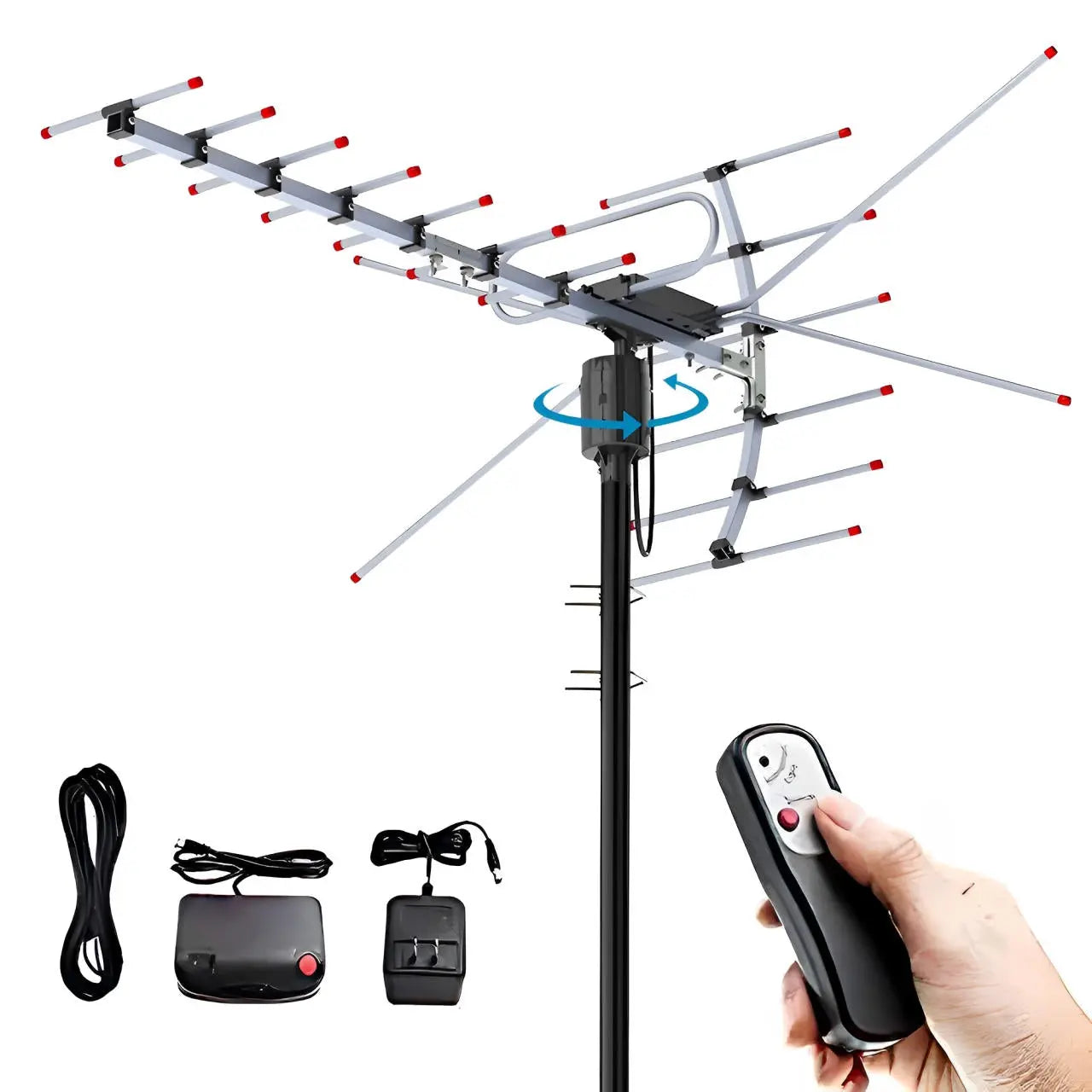Outdoor TV Antenna with 360 Degree Motorized Rotation and Interference Filter, Long-Range Veldora