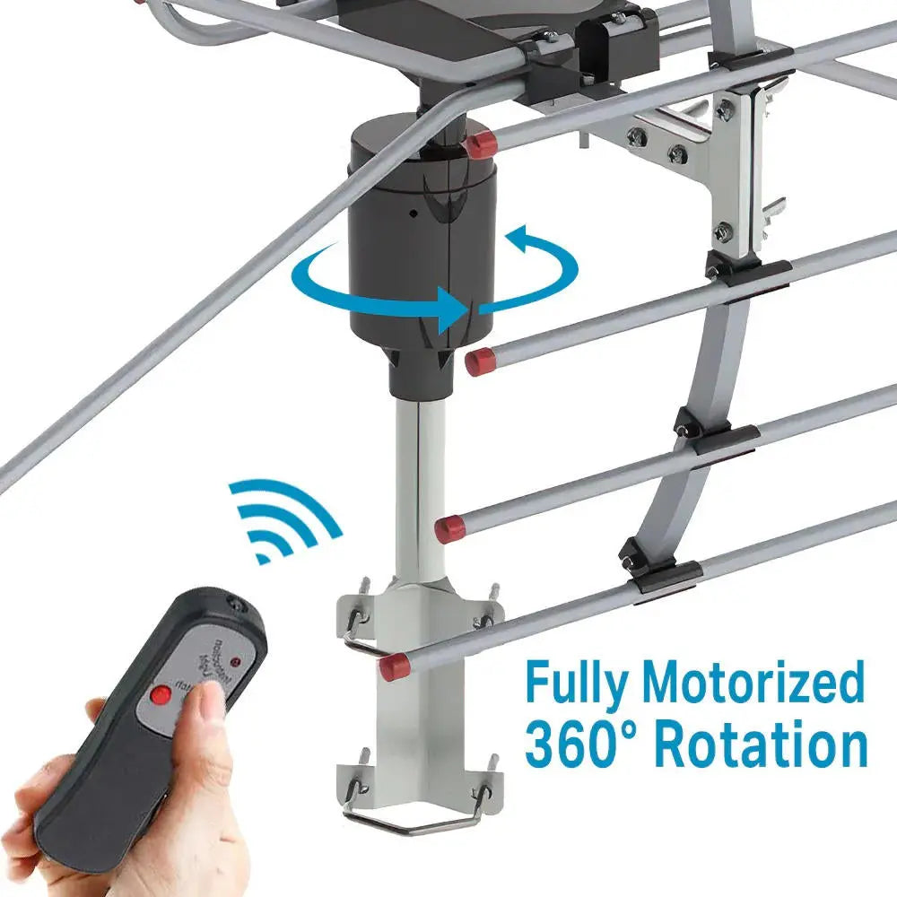 Outdoor TV Antenna with 360 Degree Motorized Rotation and Interference Filter, Long-Range Veldora