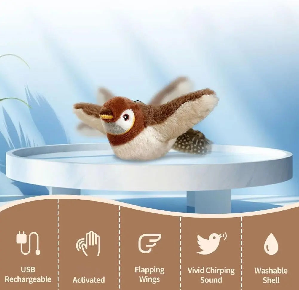 Interactive Cat Toy with Motion-Activated Chirps and Feather Tail, USB Rechargeable Veldora
