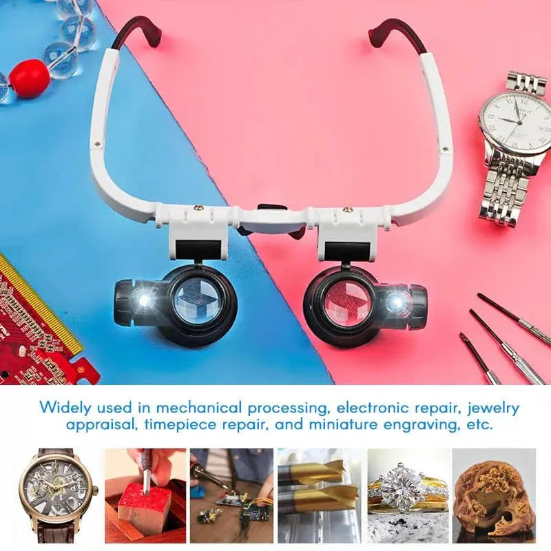 LED Magnifier Headset with Interchangeable Lenses and Adjustable Headband, 8x 15x 23x Veldora