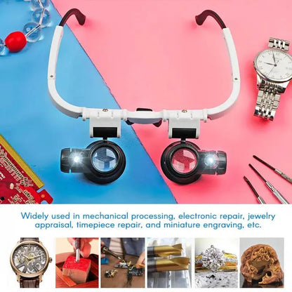 LED Magnifier Headset with Interchangeable Lenses and Adjustable Headband, 8x 15x 23x Veldora