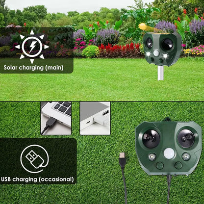 Ultrasonic Bird Deterrent with Solar Charging and USB Backup, 30-Foot Range Veldora