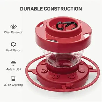 Hummingbird Feeder with Ant Moat and Eight Feeding Ports, 16 Oz Capacity Veldora