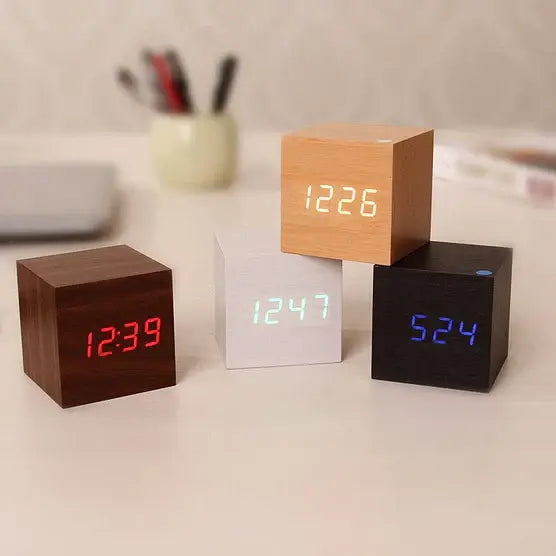 Wooden Digital Desk Clock with Integrated LED Numerals and Alarm, USB or Battery Powered Veldora