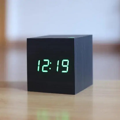 Wooden Digital Desk Clock with Integrated LED Numerals and Alarm, USB or Battery Powered Veldora
