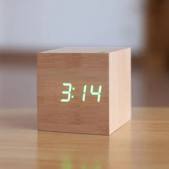 Wooden Digital Desk Clock with Integrated LED Numerals and Alarm, USB or Battery Powered Veldora