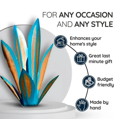 Metal Agave Sculpture with Rustic Finish and Weatherproof Coating, Indoor Outdoor Accent Veldora