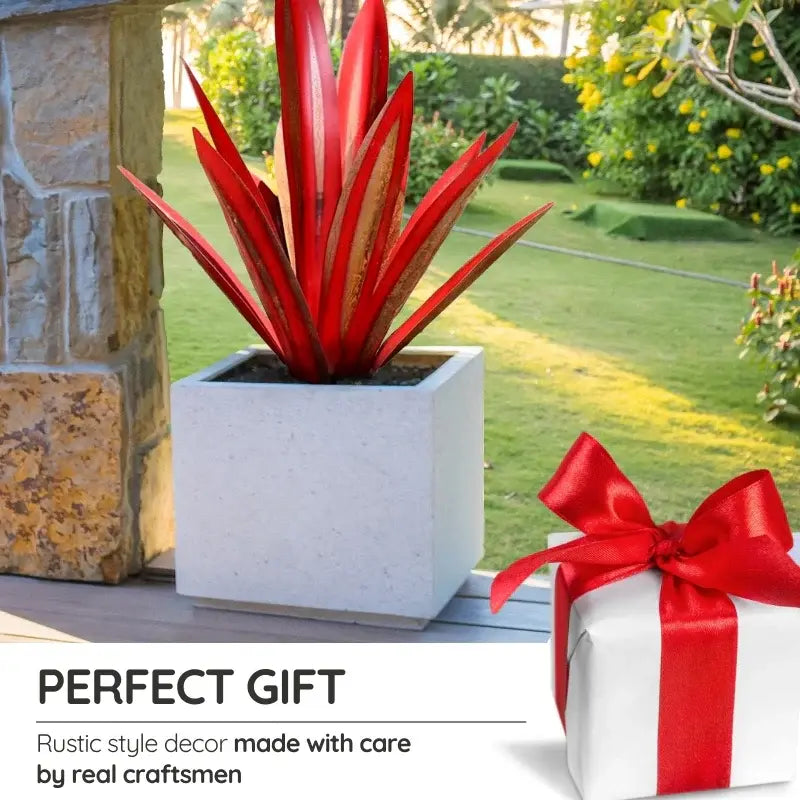 Metal Agave Sculpture with Rustic Finish and Weatherproof Coating, Indoor Outdoor Accent Veldora