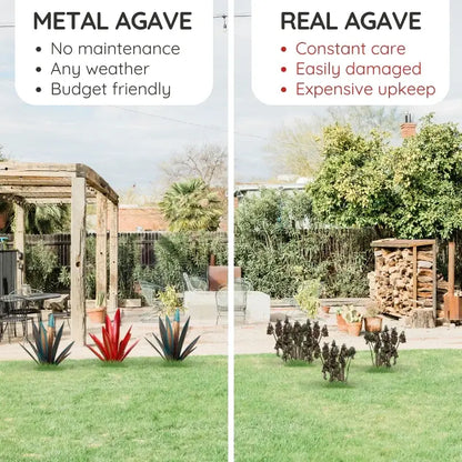 Metal Agave Sculpture with Rustic Finish and Weatherproof Coating, Indoor Outdoor Accent Veldora