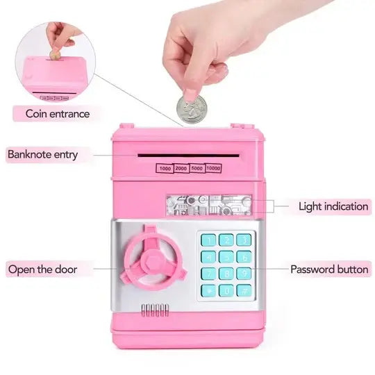 Electronic Piggy Bank for Kids with Dual Lock and LED Display, Bill Intake, Coin Slot Veldora