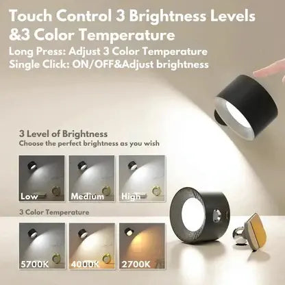 Magnetic Rechargeable Wall Light with 360-Degree Rotation and Touch Controls, USB-C Veldora