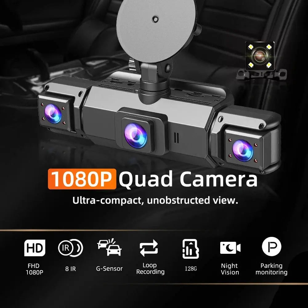 Four-Channel Dash Cam with Night Vision and WiFi App Live View, Front 1080P 170° Veldora