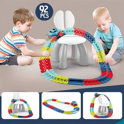 Kids Glow Race Track with Flexible Snap Segments and LED Car, USB Rechargeable Veldora