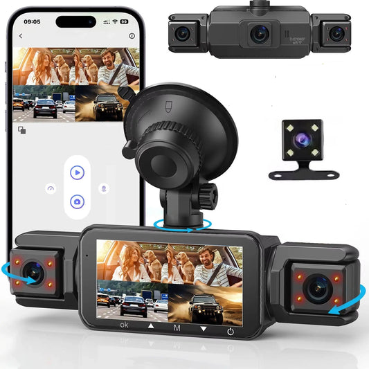 Four-Channel Dash Cam with Night Vision and WiFi App Live View, Front 1080P 170° Veldora