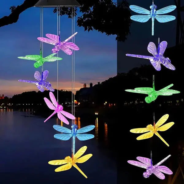 Solar Wind Chimes Outdoor Waterproof, LED Color Changing Butterfly, Dragonfly, Hummingbird Lights, Perfect for Garden vanistore-store