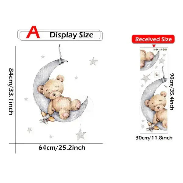 Adorable Cartoon Teddy Bear Sleeping on Moon & Stars Wall Stickers: Perfect Baby Room Decor vanistore-store
