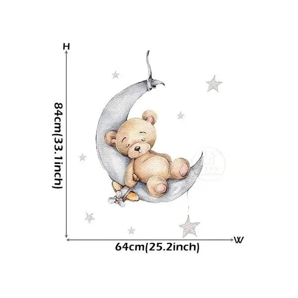 Adorable Cartoon Teddy Bear Sleeping on Moon & Stars Wall Stickers: Perfect Baby Room Decor vanistore-store
