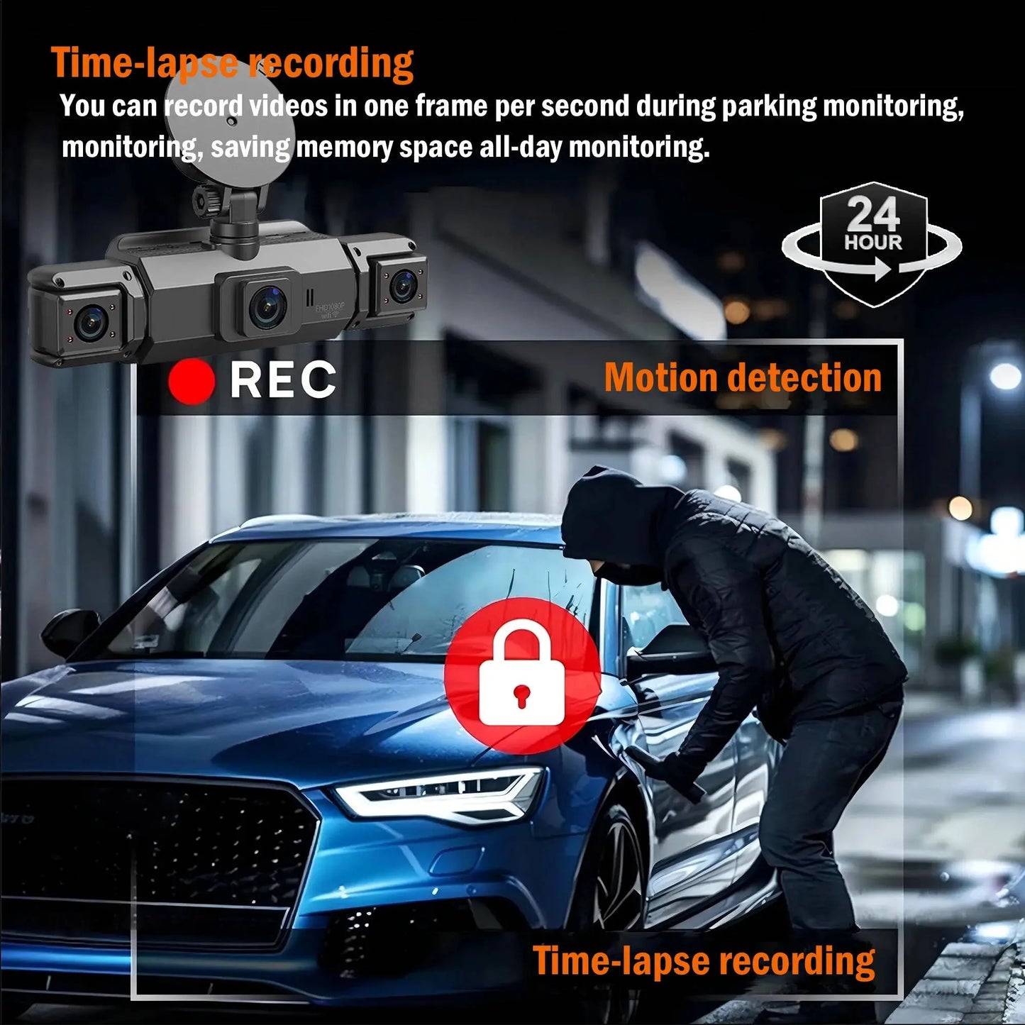 Four-Channel Dash Cam with Night Vision and WiFi App Live View, Front 1080P 170° Veldora