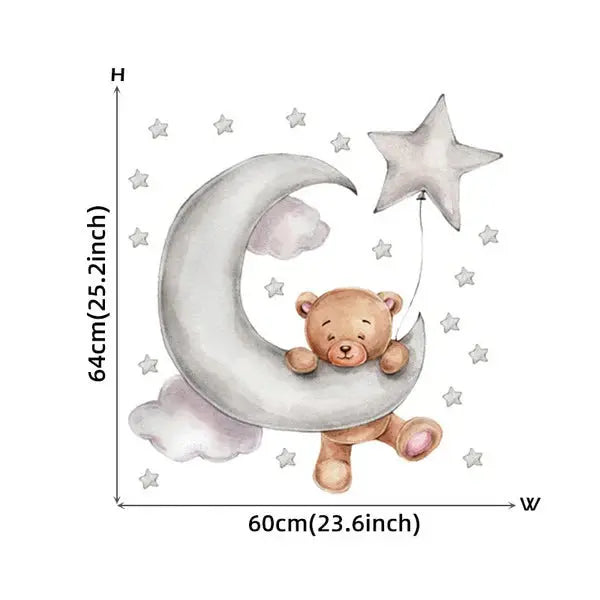 Adorable Cartoon Teddy Bear Sleeping on Moon & Stars Wall Stickers: Perfect Baby Room Decor vanistore-store