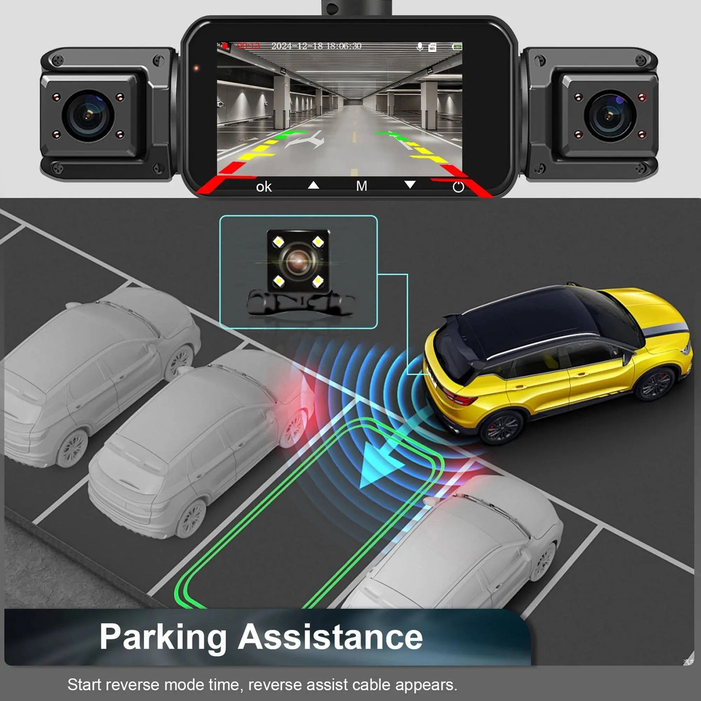 Four-Channel Dash Cam with Night Vision and WiFi App Live View, Front 1080P 170° Veldora