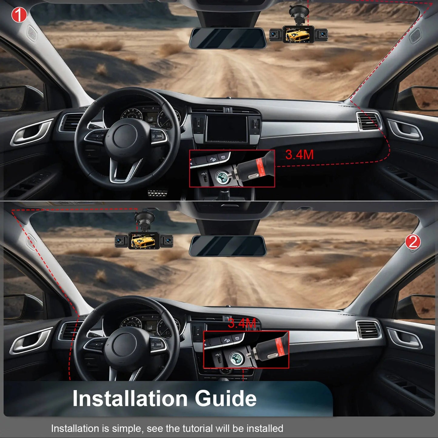Four-Channel Dash Cam with Night Vision and WiFi App Live View, Front 1080P 170° Veldora