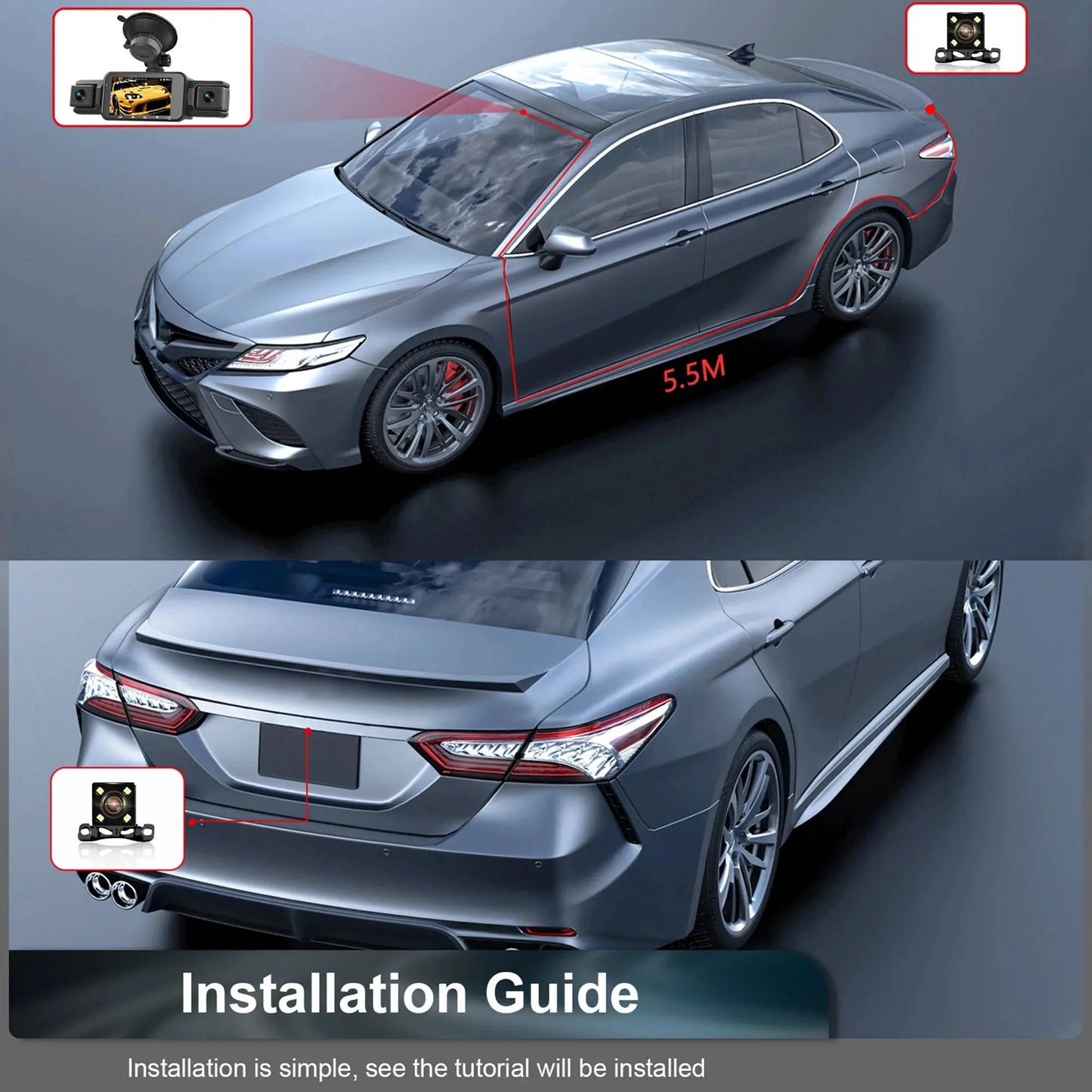 Four-Channel Dash Cam with Night Vision and WiFi App Live View, Front 1080P 170° Veldora