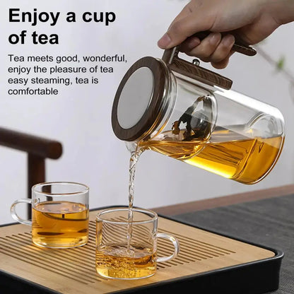 Borosilicate Glass Teapot with Removable Infuser and Wooden Handle, Drip-Free Spout Veldora