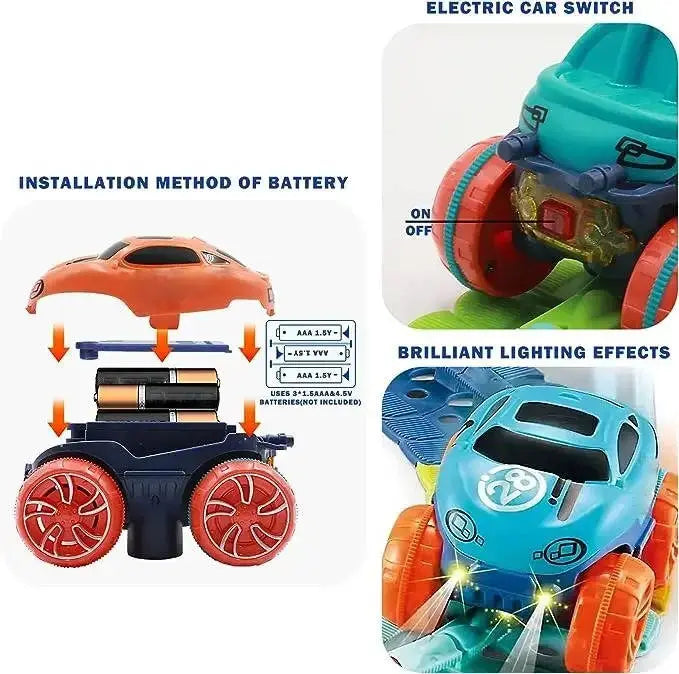 Kids Glow Race Track with Flexible Snap Segments and LED Car, USB Rechargeable Veldora