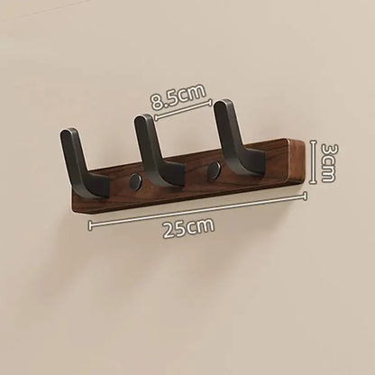 Wall-Mounted Coat Rack with Solid Wood Base and Metal Hooks, Matte Black Veldora
