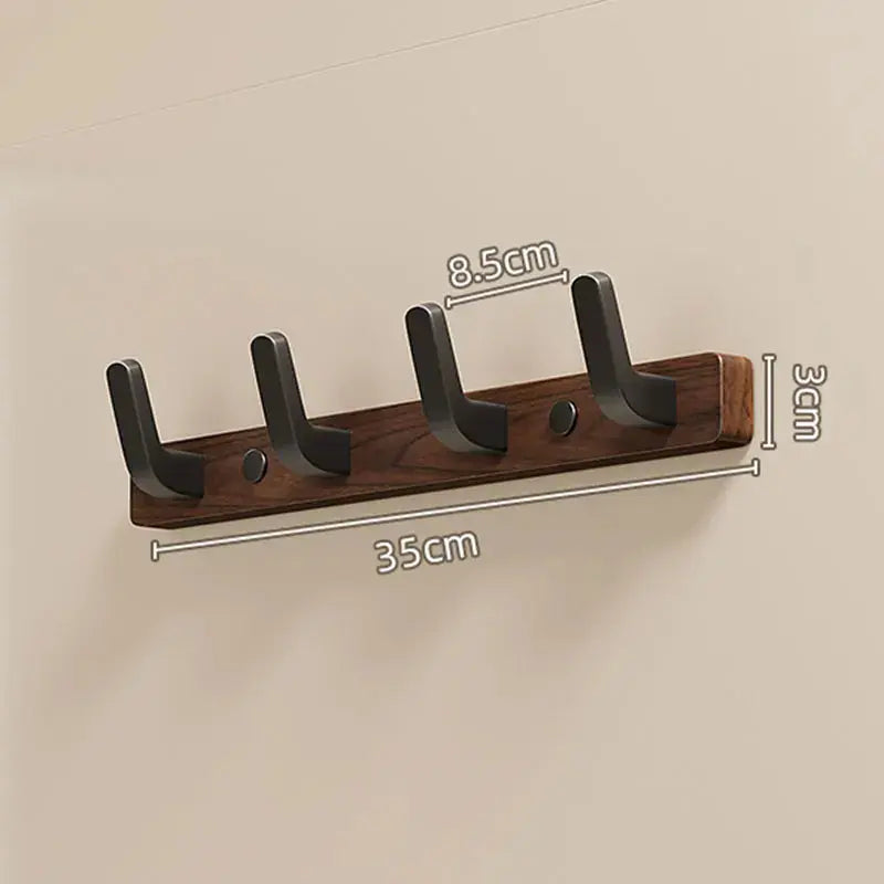 Wall-Mounted Coat Rack with Solid Wood Base and Metal Hooks, Matte Black Veldora
