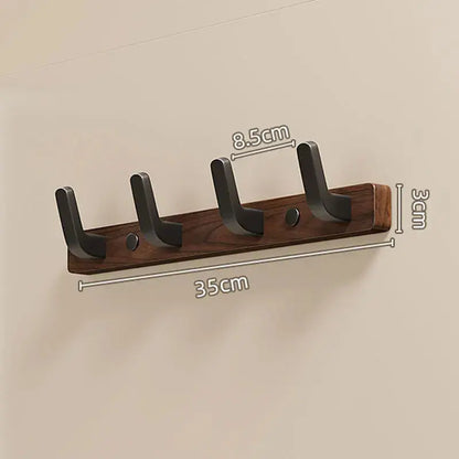 Wall-Mounted Coat Rack with Solid Wood Base and Metal Hooks, Matte Black Veldora