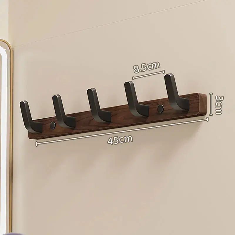 Wall-Mounted Coat Rack with Solid Wood Base and Metal Hooks, Matte Black Veldora