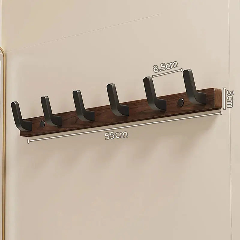 Wall-Mounted Coat Rack with Solid Wood Base and Metal Hooks, Matte Black Veldora