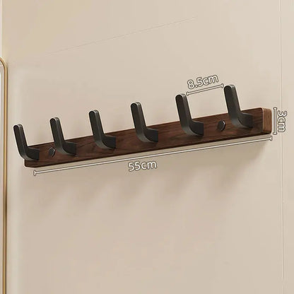 Wall-Mounted Coat Rack with Solid Wood Base and Metal Hooks, Matte Black Veldora