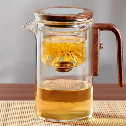 Borosilicate Glass Teapot with Removable Infuser and Wooden Handle, Drip-Free Spout Veldora