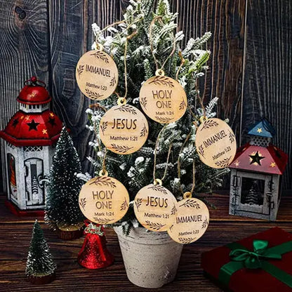 Advent Ornament Set with Wooden Name Ornaments and Hanging Cords, Engraved or Scored Veldora