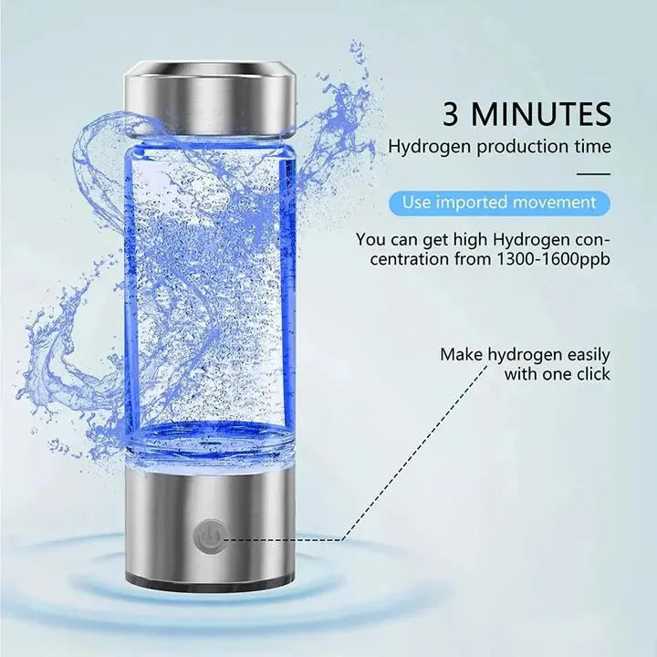 Portable Hydrogen Water Bottle with USB Electrolyzer and One-Button Operation, 300 ml Veldora