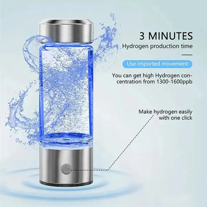 Portable Hydrogen Water Bottle with USB Electrolyzer and One-Button Operation, 300 ml Veldora
