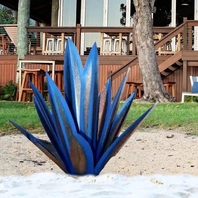 Metal Agave Sculpture with Rustic Finish and Weatherproof Coating, Indoor Outdoor Accent Veldora