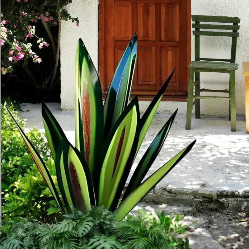 Metal Agave Sculpture with Rustic Finish and Weatherproof Coating, Indoor Outdoor Accent Veldora