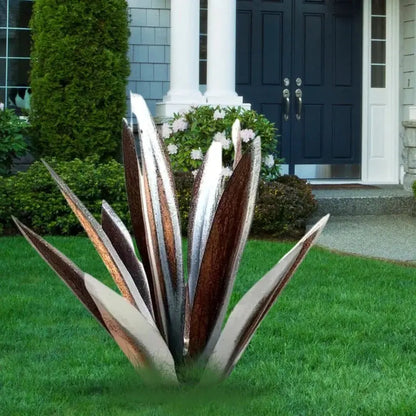 Metal Agave Sculpture with Rustic Finish and Weatherproof Coating, Indoor Outdoor Accent Veldora