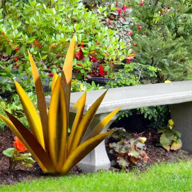 Metal Agave Sculpture with Rustic Finish and Weatherproof Coating, Indoor Outdoor Accent Veldora
