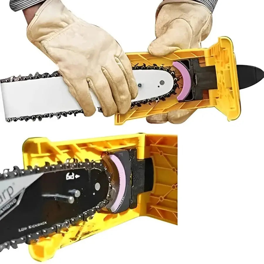 Chainsaw Sharpener with Guided Stone and Adjustable Locating Pin for Two-Hole Bars Veldora