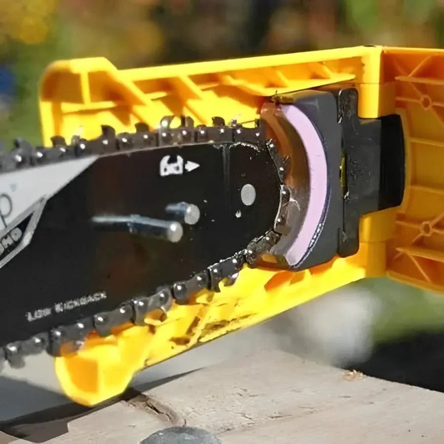 Chainsaw Sharpener with Guided Stone and Adjustable Locating Pin for Two-Hole Bars Veldora