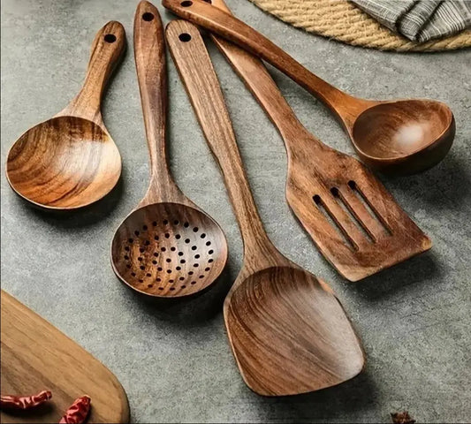 Teak Kitchen Utensil Set with Food-Safe Polish and Ergonomic Handles for Nonstick Cookware Veldora